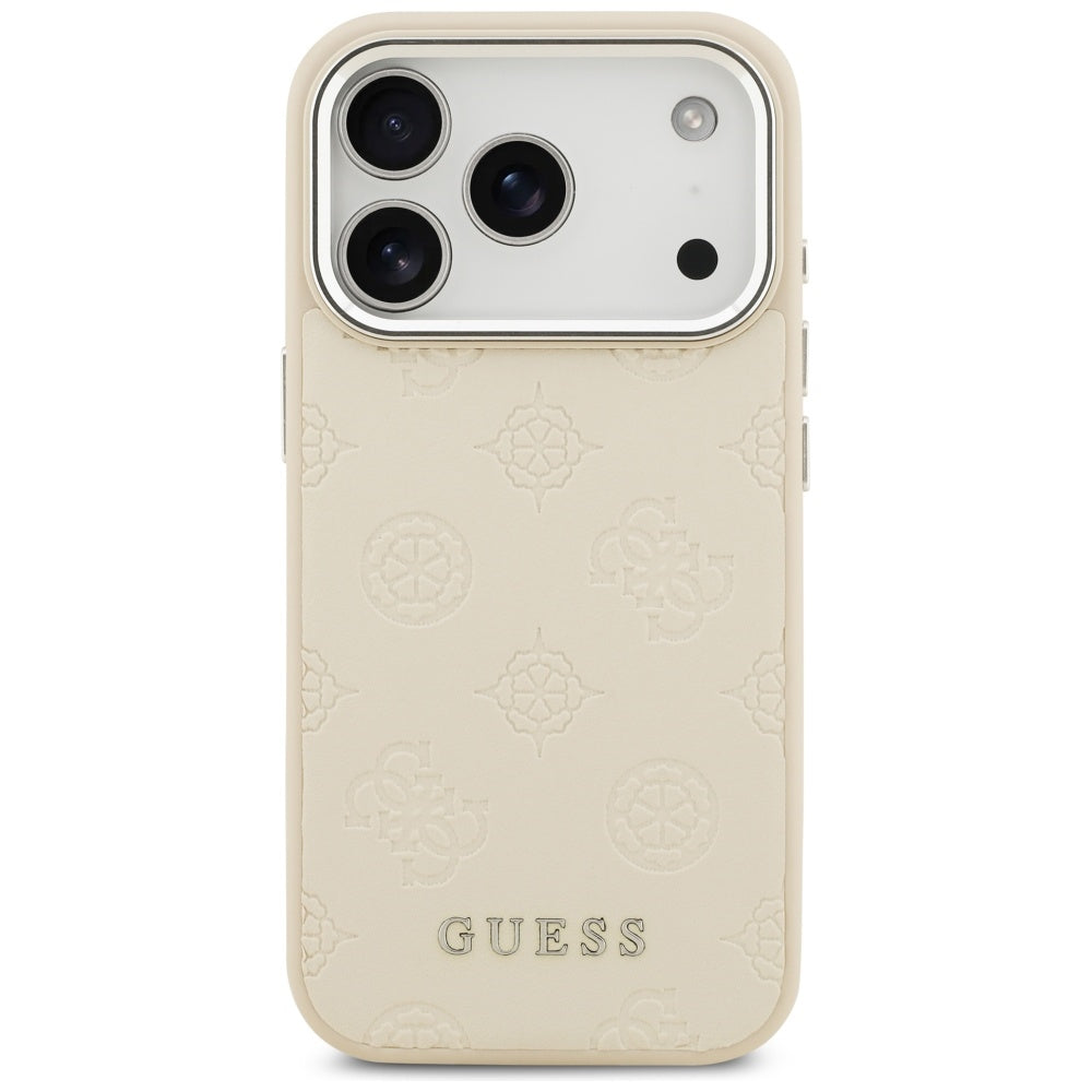Husa MagSafe za Apple iPhone 17 Pro, Guess, Peony Hot Stamp Script, Bež