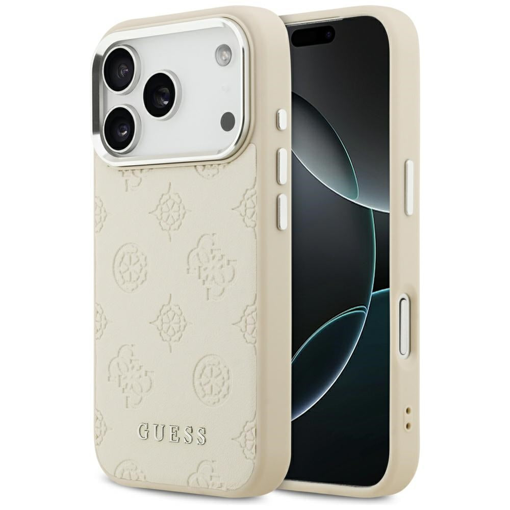Husa MagSafe za Apple iPhone 17 Pro, Guess, Peony Hot Stamp Script, Bež