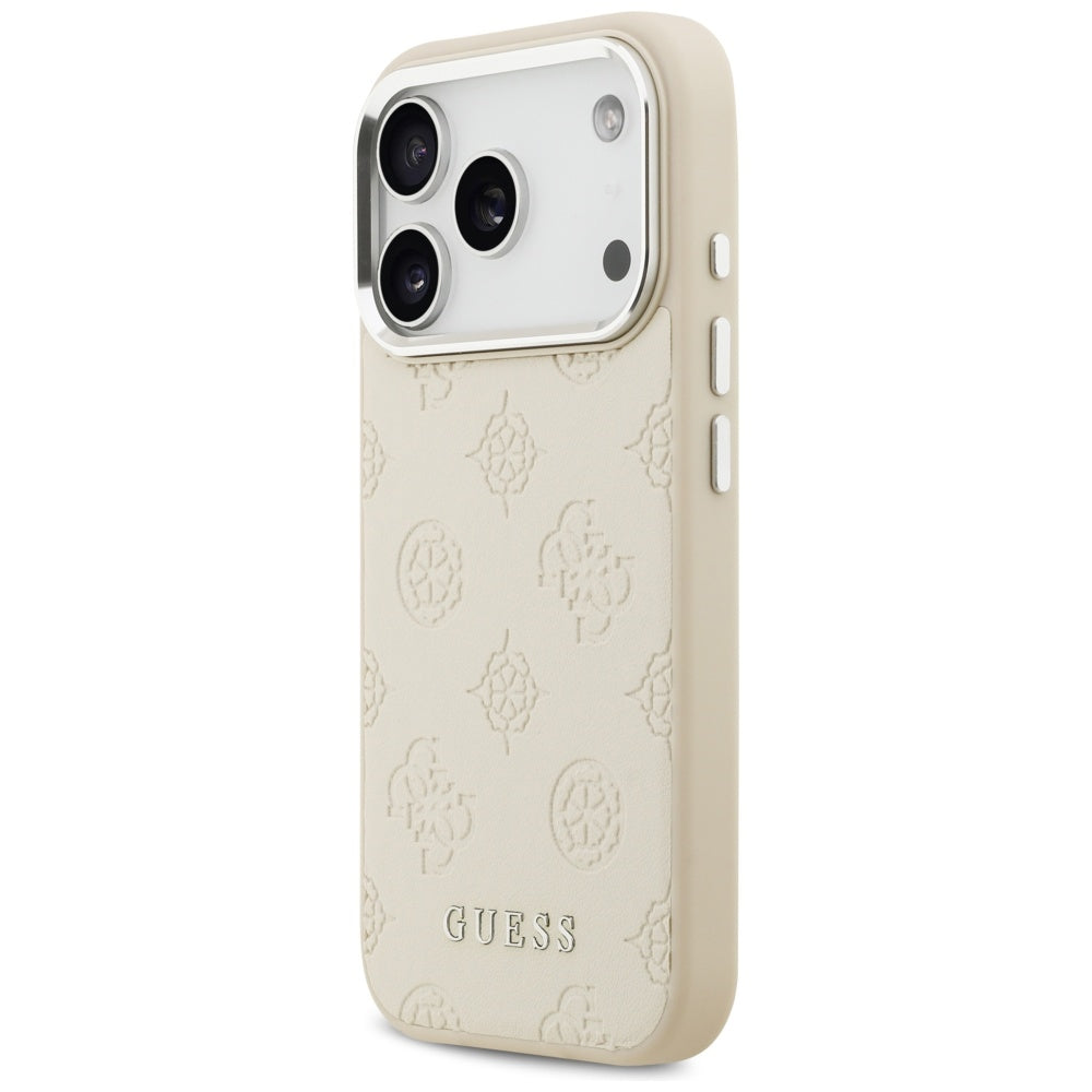 Husa MagSafe za Apple iPhone 17 Pro, Guess, Peony Hot Stamp Script, Bež