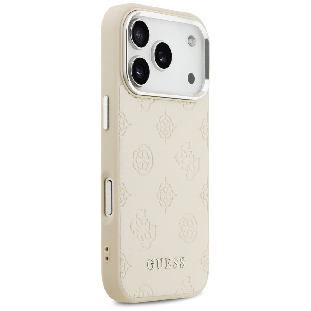Husa MagSafe za Apple iPhone 17 Pro, Guess, Peony Hot Stamp Script, Bež