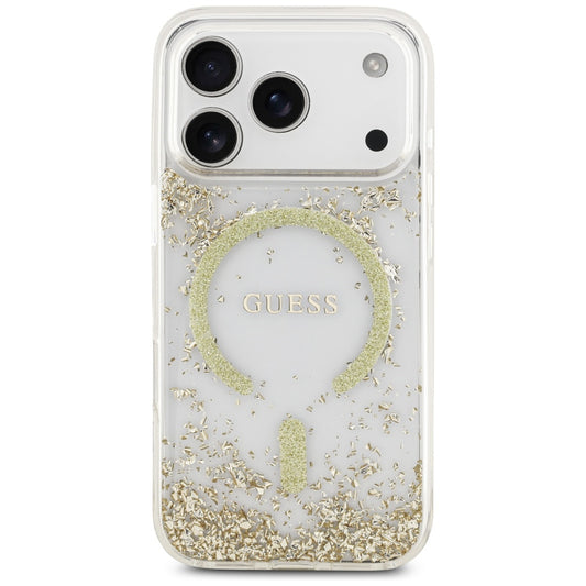 Husa MagSafe za Apple iPhone 17 Pro, Guess, Resin Bottom Glitter, Zlatna