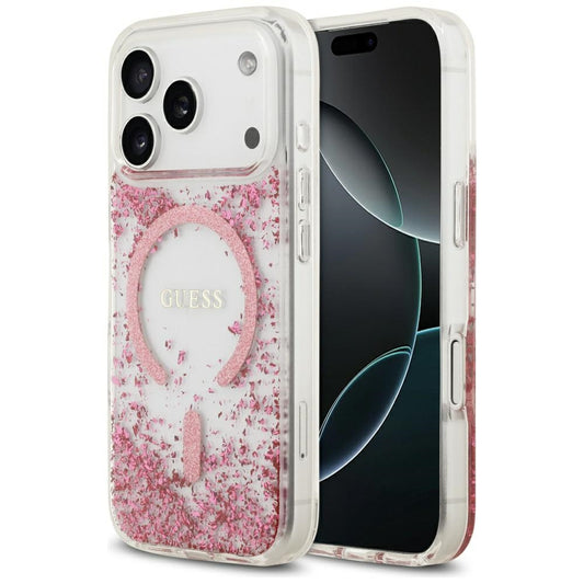 Futrola MagSafe za Apple iPhone 17 Pro, Guess, Resin Bottom Glitter, Roze