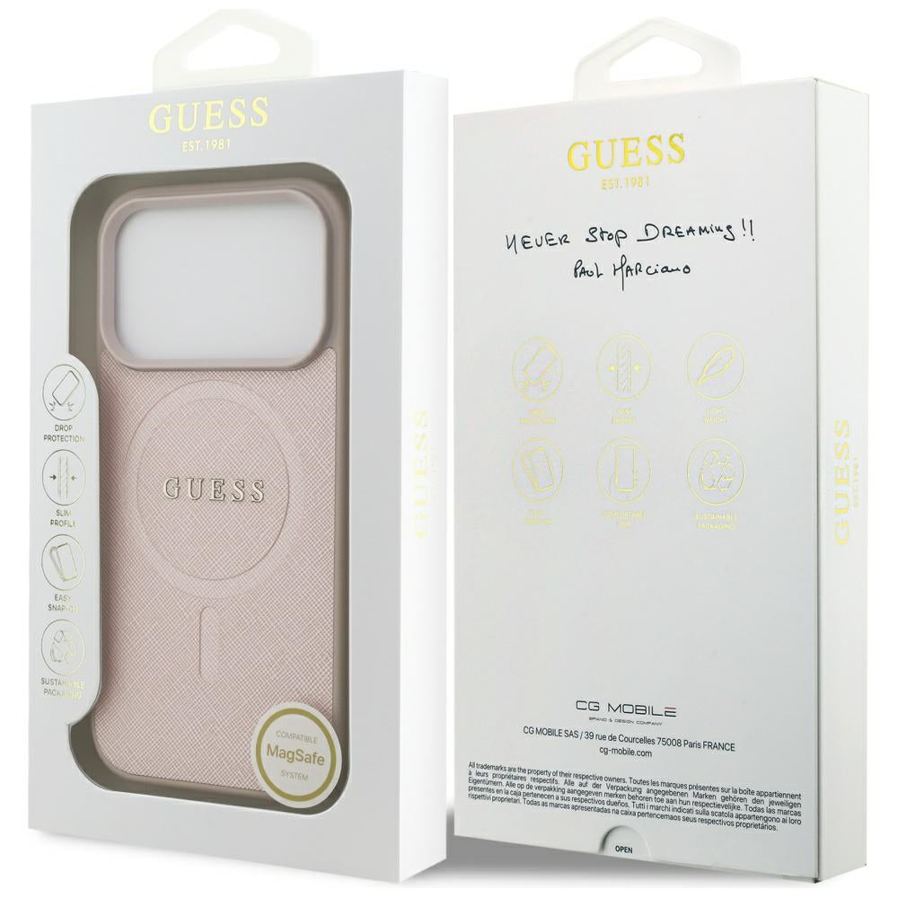 Futrola MagSafe za Apple iPhone 17 Pro, Guess, Saffiano Classic Logo, Roze
