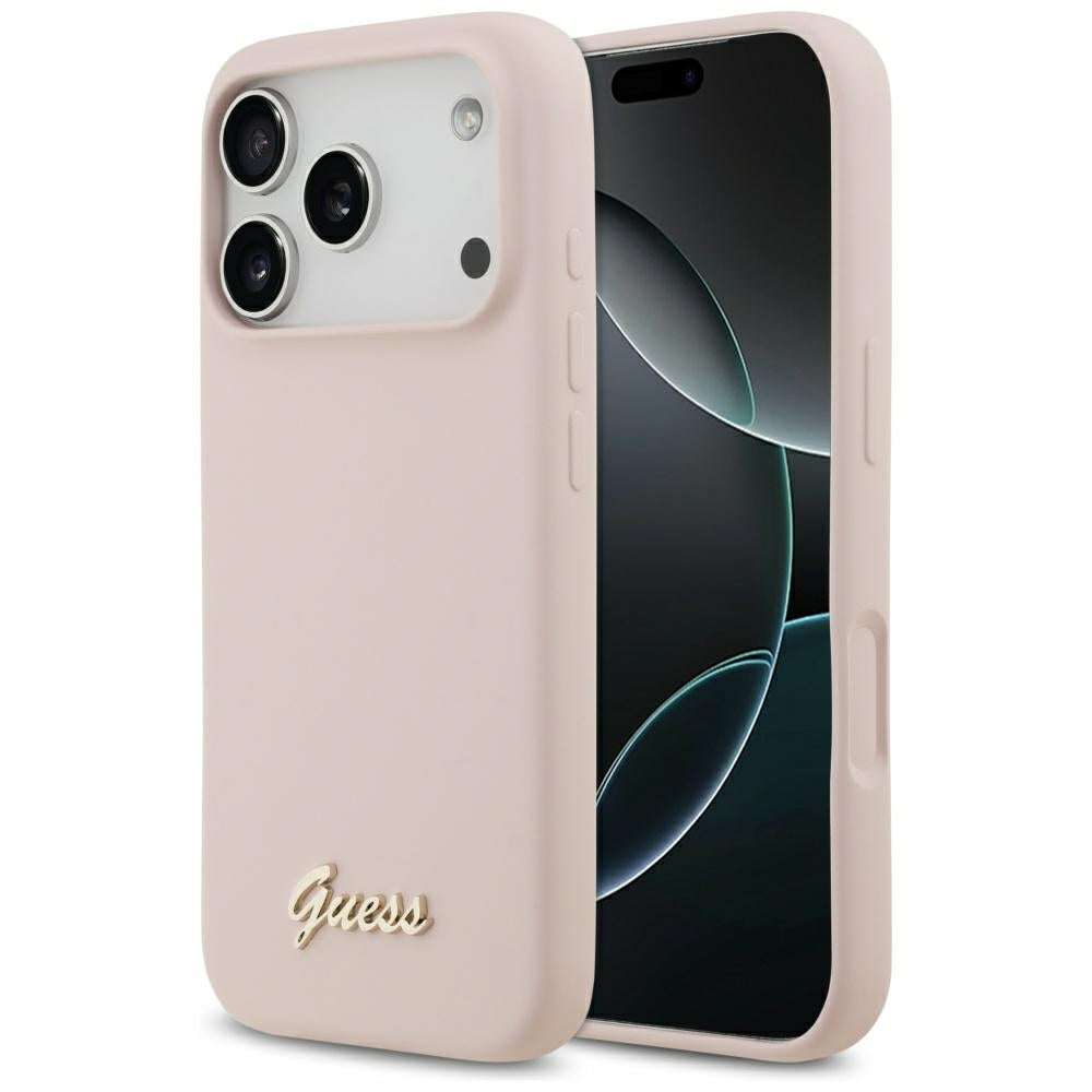 Futrola MagSafe za Apple iPhone 17 Pro, Guess, Script Metal Logo, Svetlo Roze