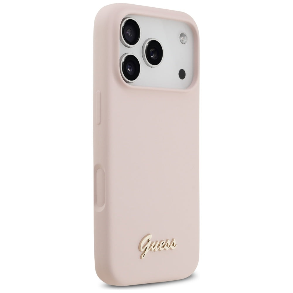 Futrola MagSafe za Apple iPhone 17 Pro, Guess, Script Metal Logo, Svetlo Roze