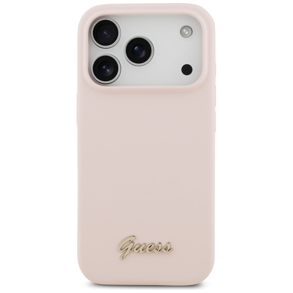 Futrola MagSafe za Apple iPhone 17 Pro, Guess, Script Metal Logo, Svetlo Roze