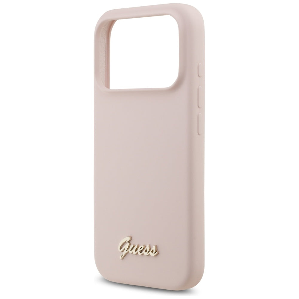 Futrola MagSafe za Apple iPhone 17 Pro, Guess, Script Metal Logo, Svetlo Roze