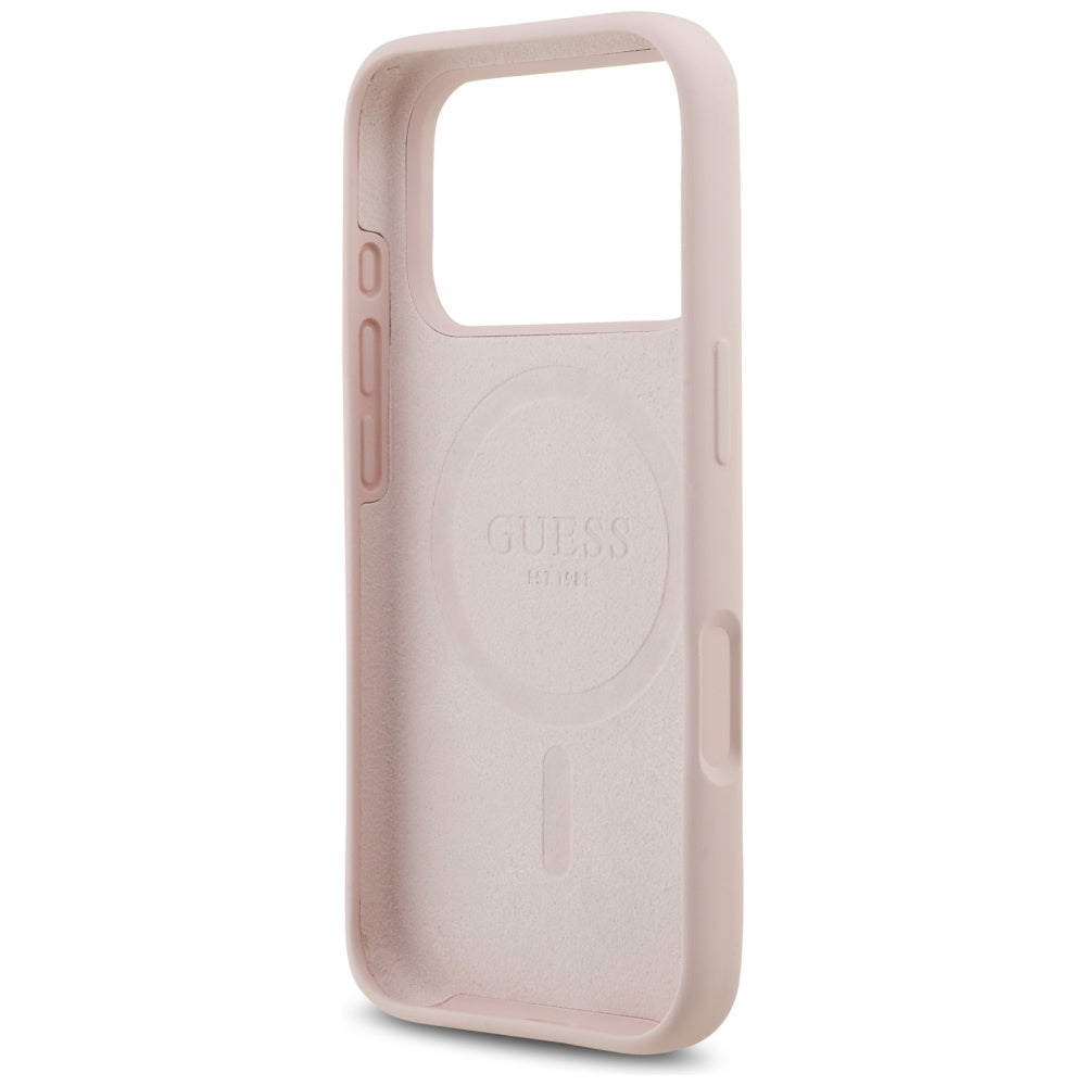 Futrola MagSafe za Apple iPhone 17 Pro, Guess, Script Metal Logo, Svetlo Roze