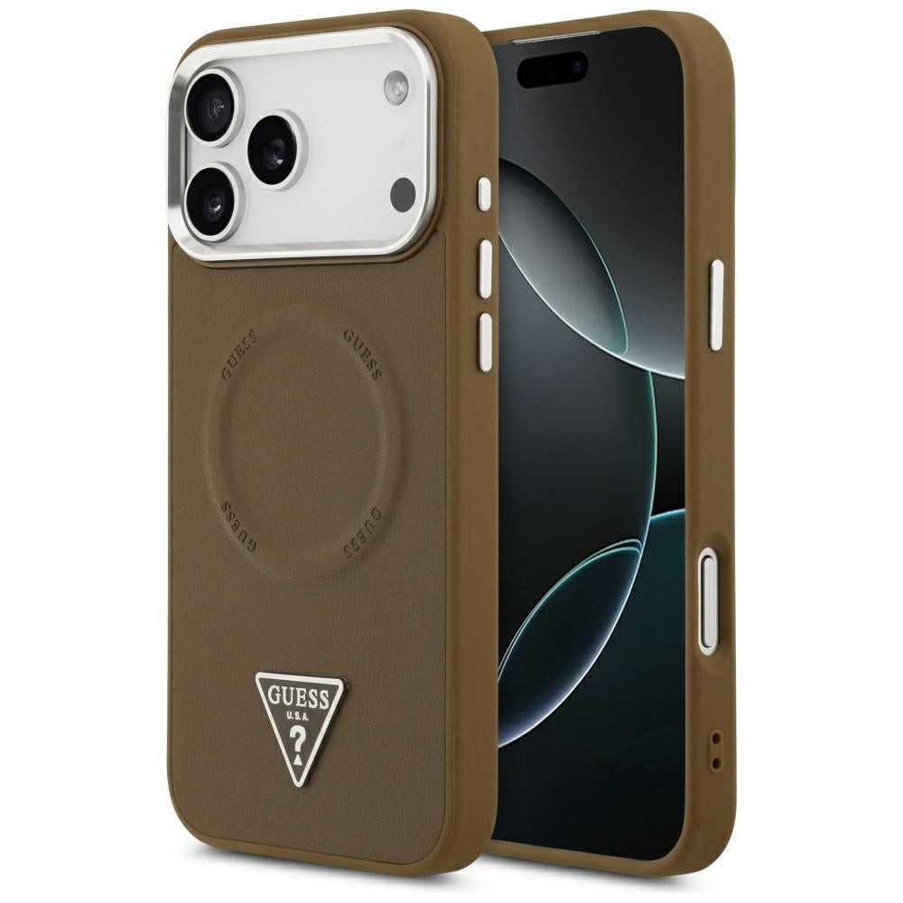 Futrola MagSafe za Apple iPhone 17 Pro, Guess, Triangle Logo, Smeđe Srebrna