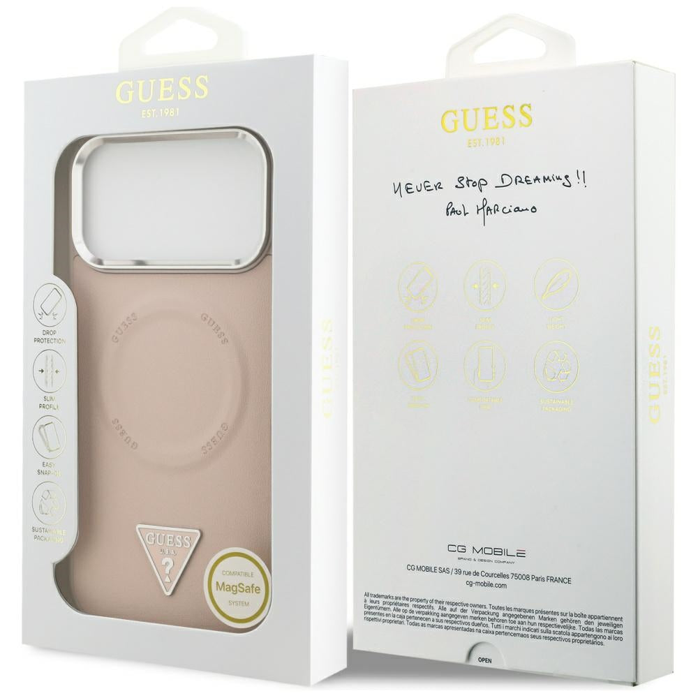Futrola MagSafe za Apple iPhone 17 Pro, Guess, Triangle Logo, Roze Srebrna