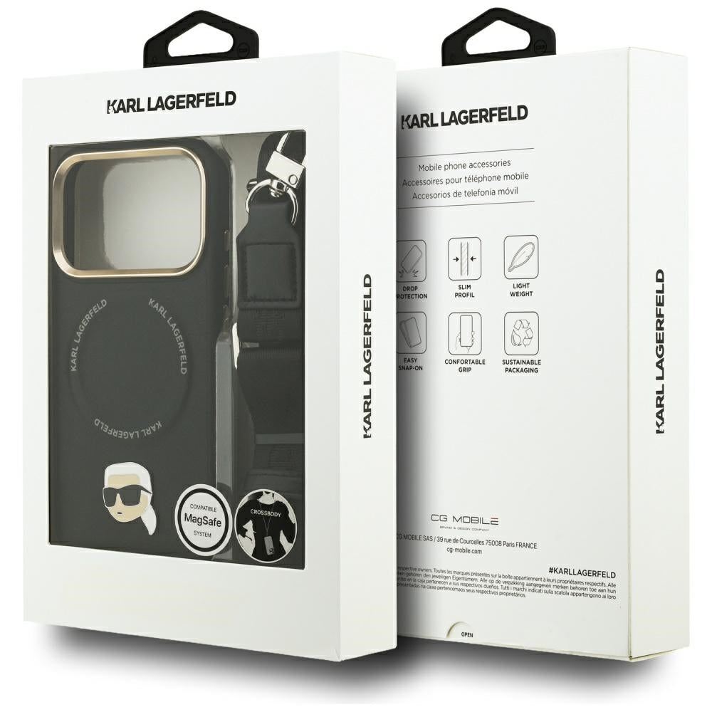 Futrola MagSafe za Apple iPhone 17 Pro, Karl Lagerfeld, Big Strap Karl Metal Logo, Crna