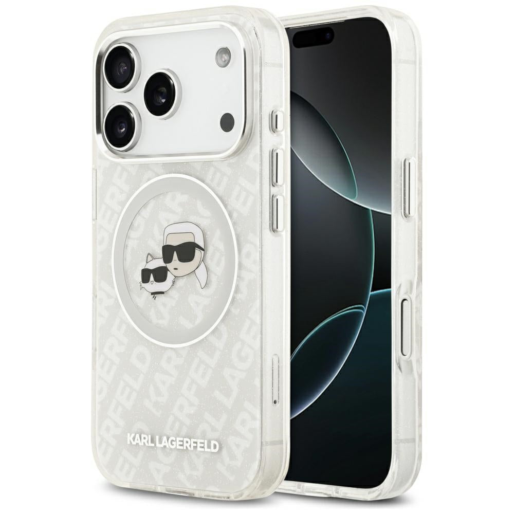 Futrola MagSafe za Apple iPhone 17 Pro, Karl Lagerfeld, Glitter Karl & Choupette Head, Bela