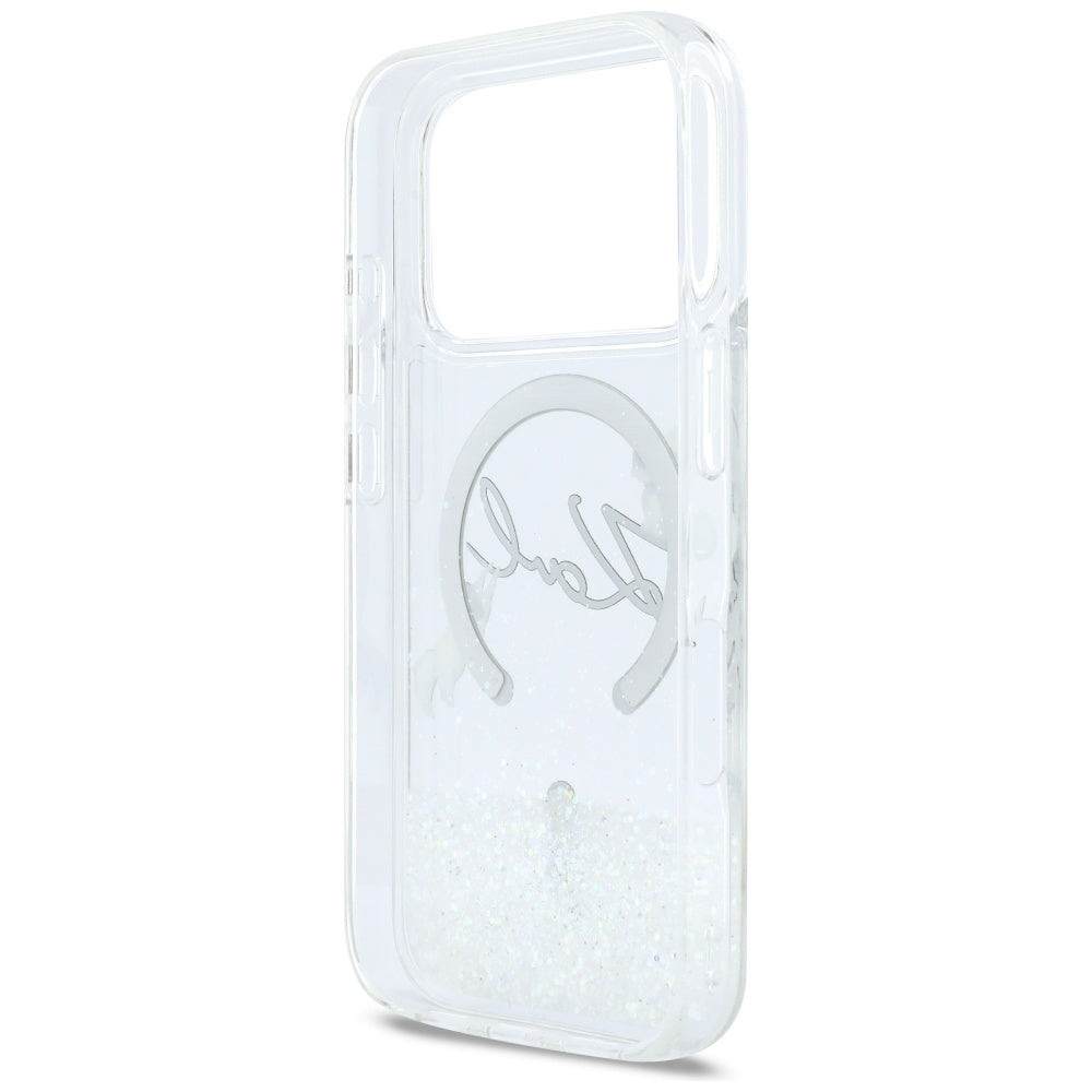 Husa MagSafe za Apple iPhone 17 Pro, Karl Lagerfeld, Glitter Karl Script Logo, Transparentna
