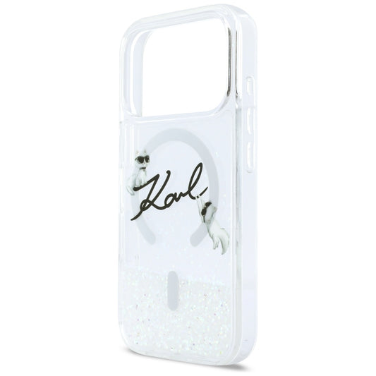 Husa MagSafe za Apple iPhone 17 Pro, Karl Lagerfeld, Glitter Karl Script Logo, Transparentna