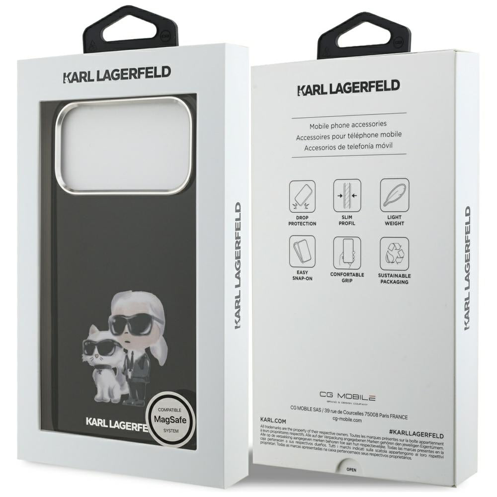 Futrola MagSafe za Apple iPhone 17 Pro, Karl Lagerfeld, IML Aquarelle Logo Karl & Choupette, Crna