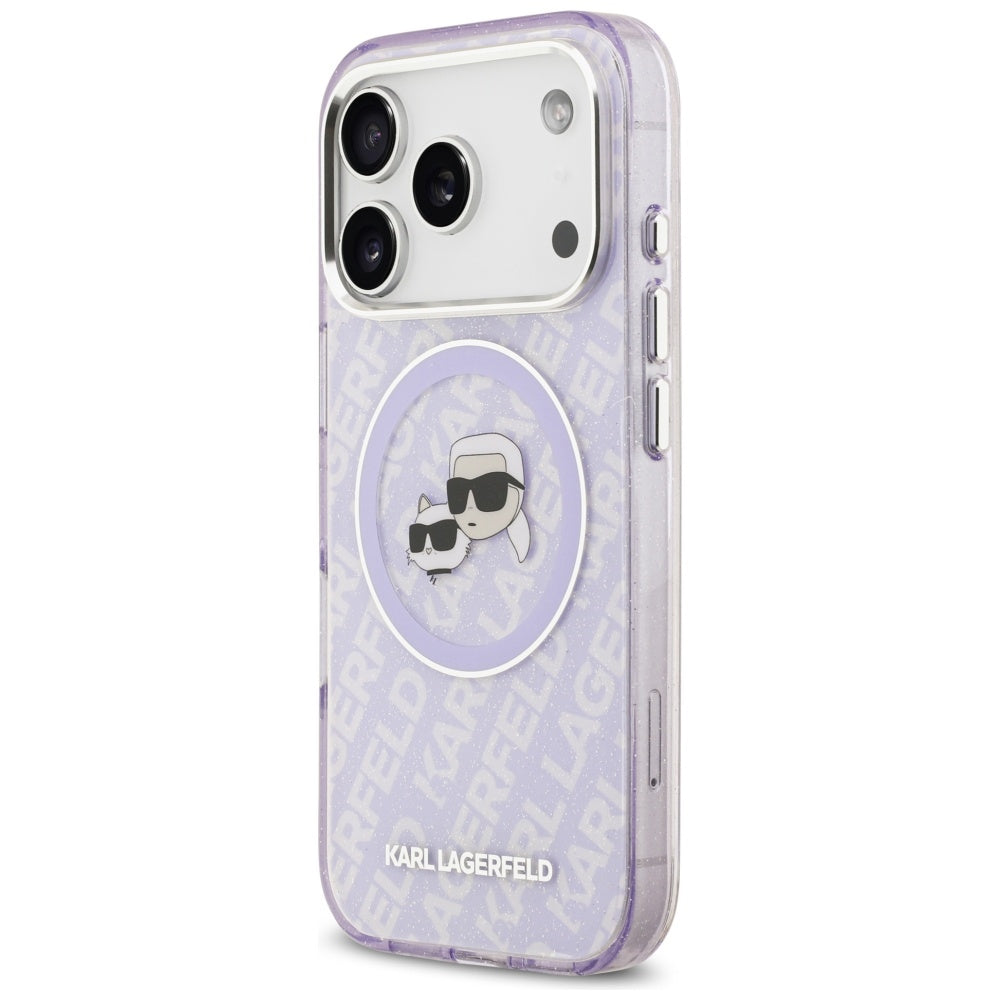 Futrola MagSafe za Apple iPhone 17 Pro, Karl Lagerfeld, IML Glitter Karl & Choupette`s Heads, Ljubičasta