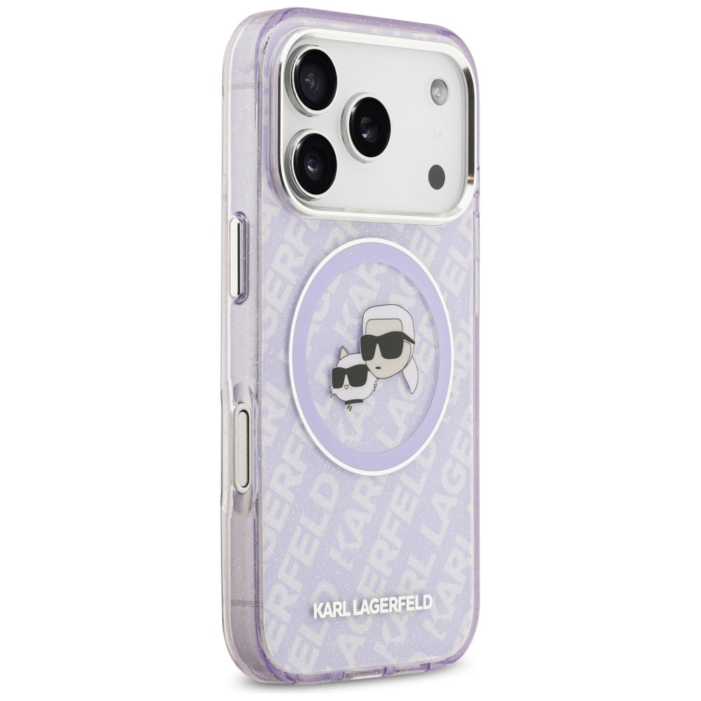 Futrola MagSafe za Apple iPhone 17 Pro, Karl Lagerfeld, IML Glitter Karl & Choupette`s Heads, Ljubičasta