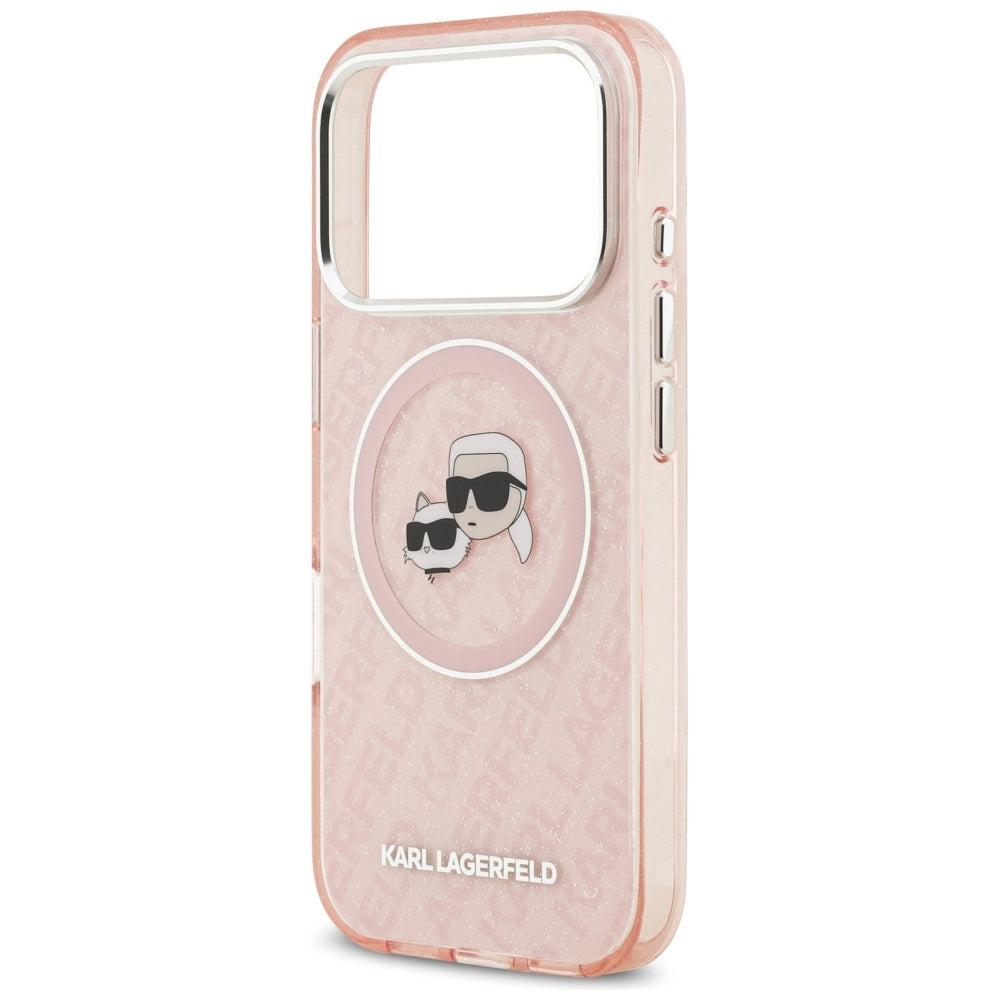 Futrola MagSafe za Apple iPhone 17 Pro, Karl Lagerfeld, IML Glitter Karl & Choupette`s Heads, Roze