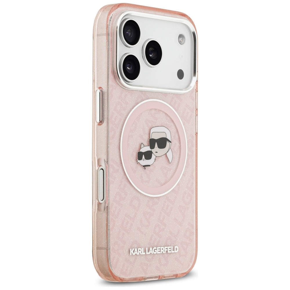 Futrola MagSafe za Apple iPhone 17 Pro, Karl Lagerfeld, IML Glitter Karl & Choupette`s Heads, Roze
