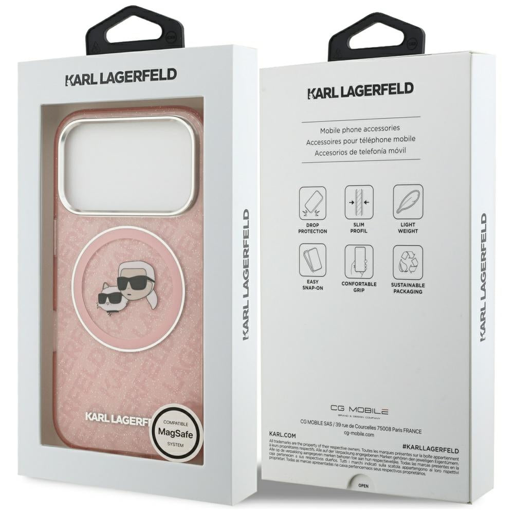 Futrola MagSafe za Apple iPhone 17 Pro, Karl Lagerfeld, IML Glitter Karl & Choupette`s Heads, Roze