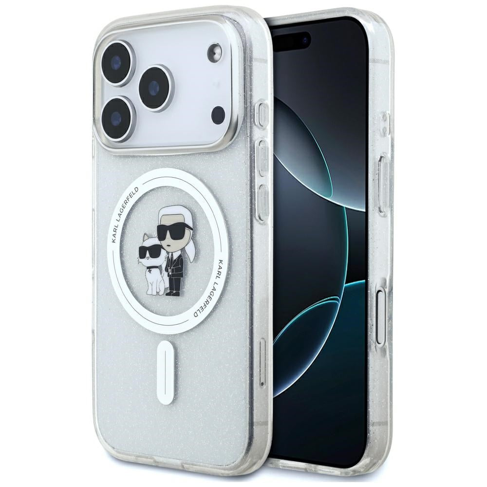 Husa MagSafe za Apple iPhone 17 Pro, Karl Lagerfeld, IML Glitter Karl & Choupette, Transparentna