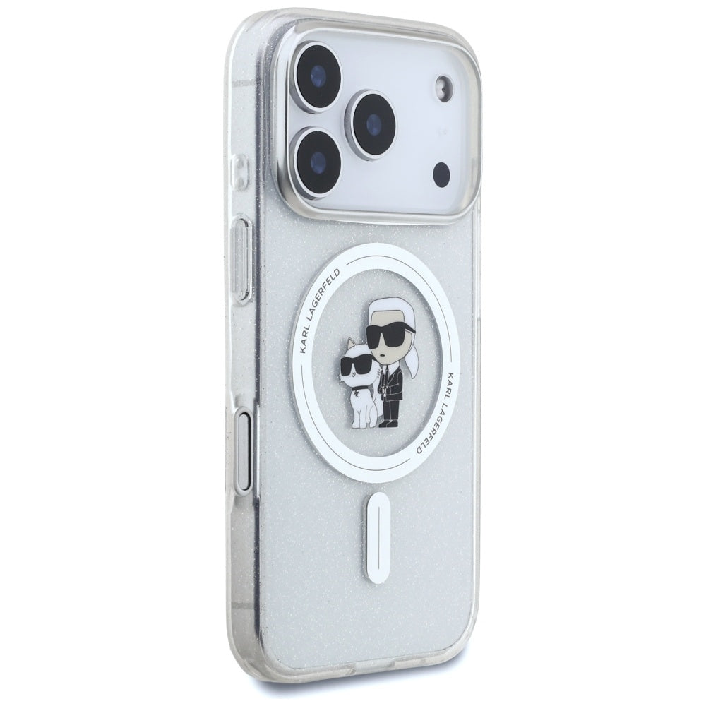 Husa MagSafe za Apple iPhone 17 Pro, Karl Lagerfeld, IML Glitter Karl & Choupette, Transparentna