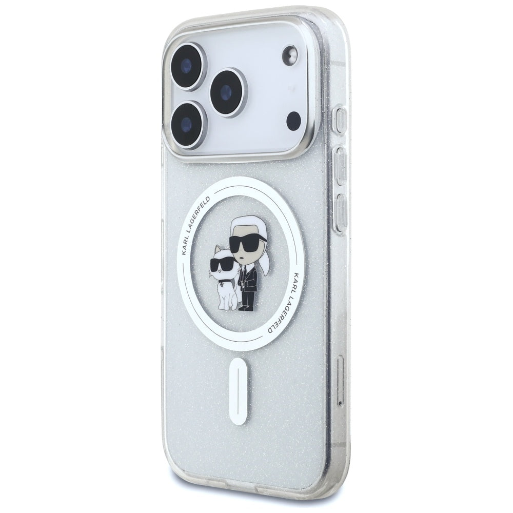 Husa MagSafe za Apple iPhone 17 Pro, Karl Lagerfeld, IML Glitter Karl & Choupette, Transparentna