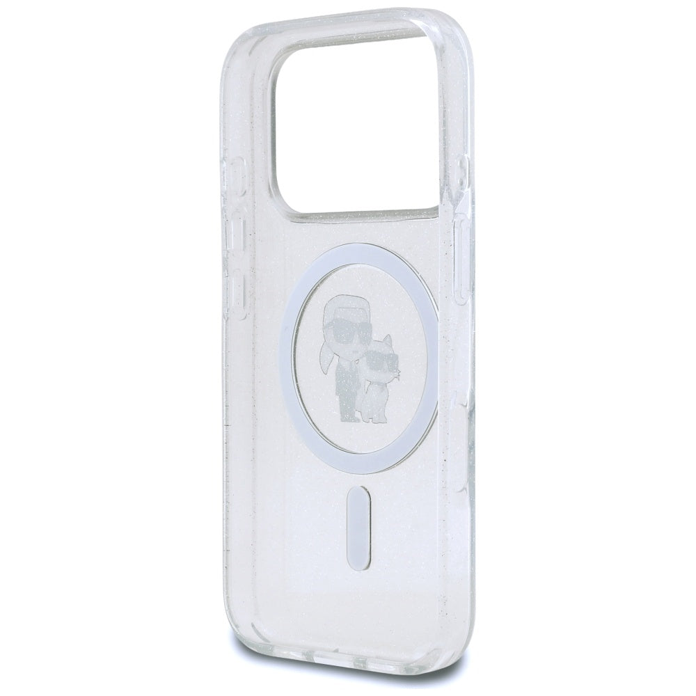 Husa MagSafe za Apple iPhone 17 Pro, Karl Lagerfeld, IML Glitter Karl & Choupette, Transparentna