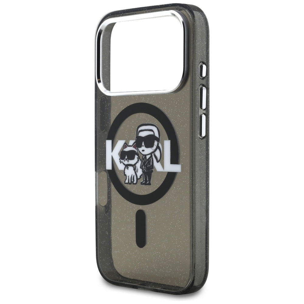 Futrola MagSafe za Apple iPhone 17 Pro, Karl Lagerfeld, IML Sketch Logo Glitter Karl & Choupette, Crna