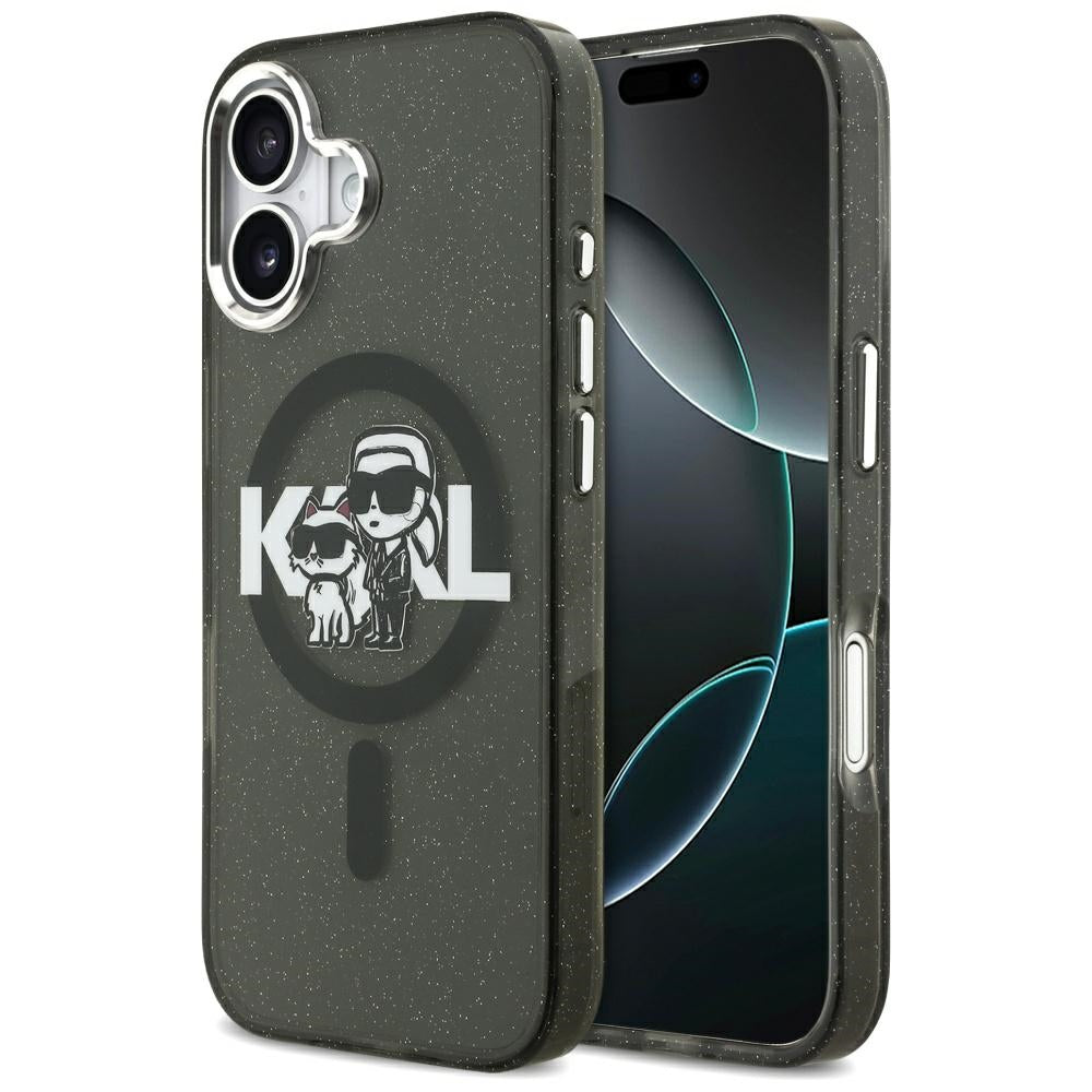 Futrola MagSafe za Apple iPhone 17 Pro, Karl Lagerfeld, IML Sketch Logo Glitter Karl & Choupette, Crna