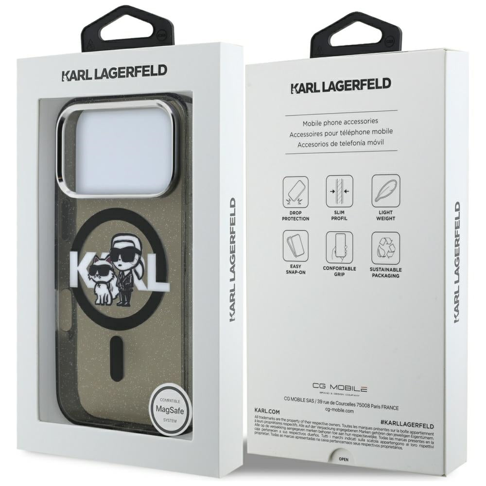 Futrola MagSafe za Apple iPhone 17 Pro, Karl Lagerfeld, IML Sketch Logo Glitter Karl & Choupette, Crna