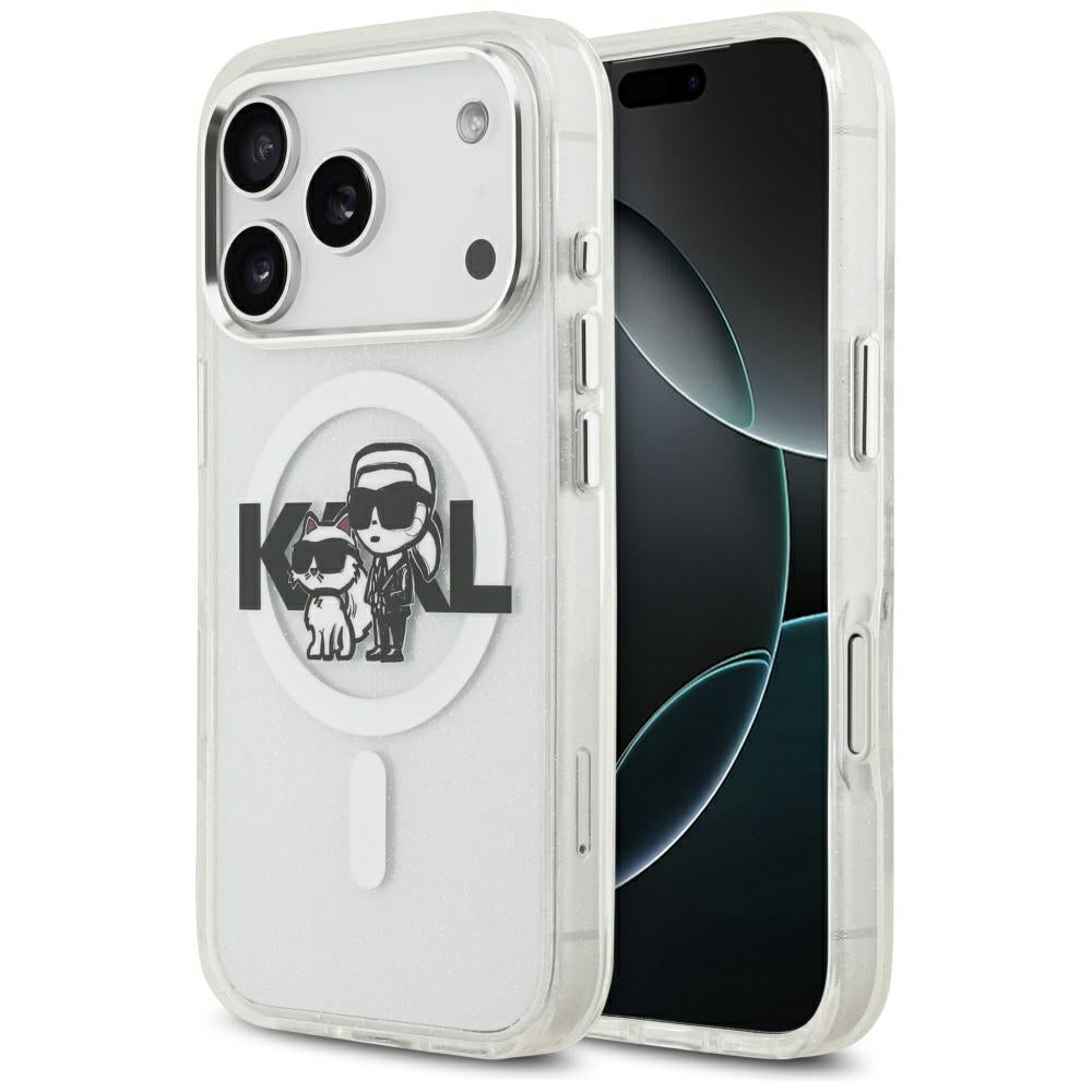 Futrola MagSafe za Apple iPhone 17 Pro, Karl Lagerfeld, IML Sketch Logo Glitter Karl & Choupette, Transparentna