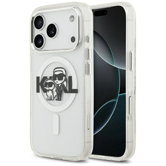 Futrola MagSafe za Apple iPhone 17 Pro, Karl Lagerfeld, IML Sketch Logo Glitter Karl & Choupette, Transparentna