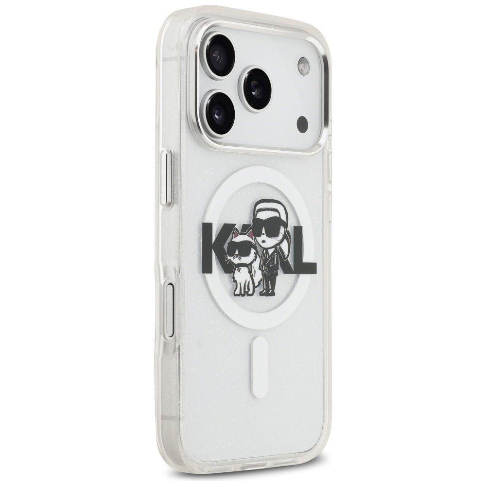 Futrola MagSafe za Apple iPhone 17 Pro, Karl Lagerfeld, IML Sketch Logo Glitter Karl & Choupette, Transparentna
