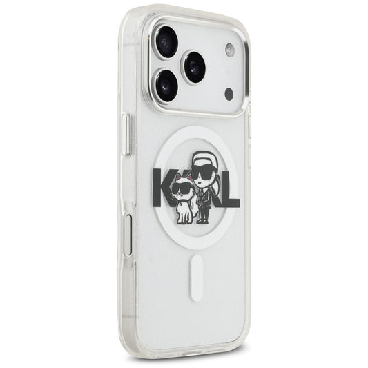 Futrola MagSafe za Apple iPhone 17 Pro, Karl Lagerfeld, IML Sketch Logo Glitter Karl & Choupette, Transparentna