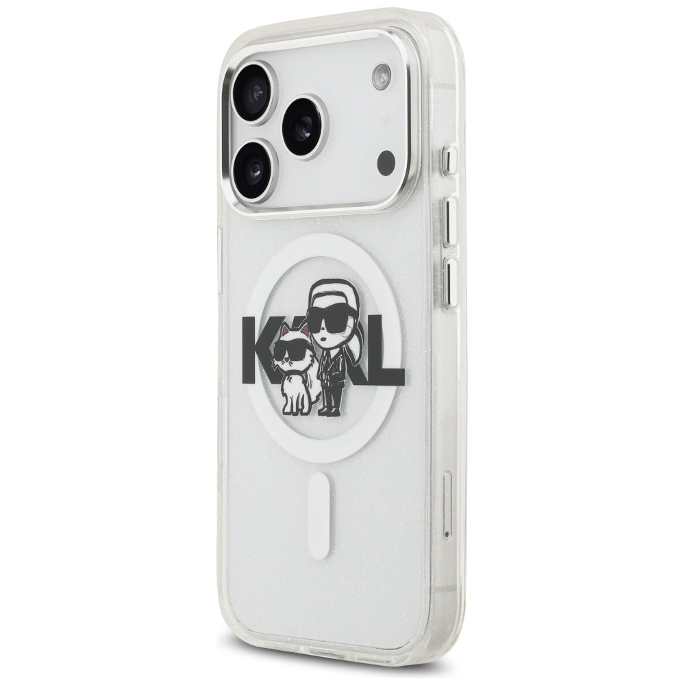 Futrola MagSafe za Apple iPhone 17 Pro, Karl Lagerfeld, IML Sketch Logo Glitter Karl & Choupette, Transparentna