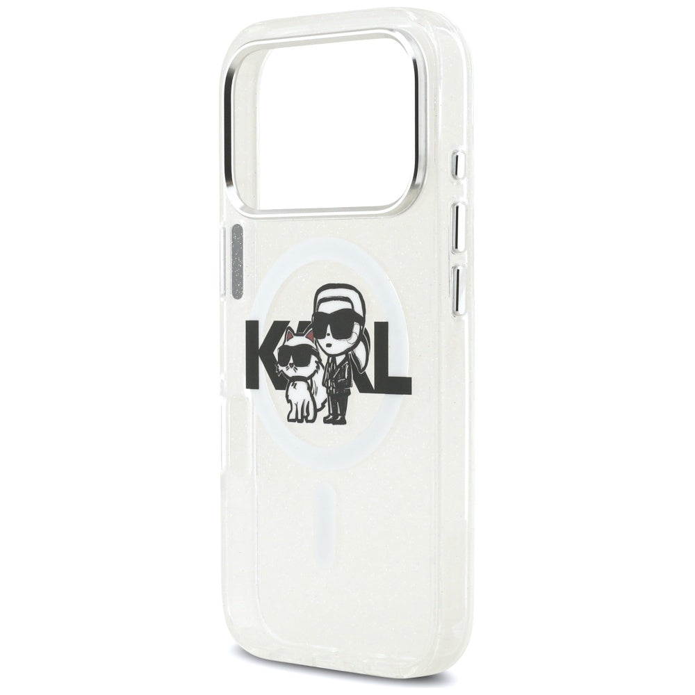 Futrola MagSafe za Apple iPhone 17 Pro, Karl Lagerfeld, IML Sketch Logo Glitter Karl & Choupette, Transparentna