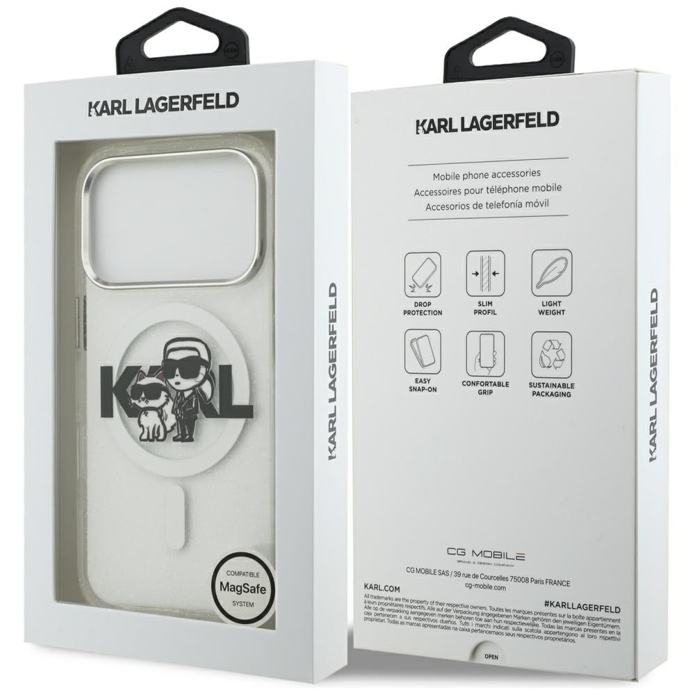 Futrola MagSafe za Apple iPhone 17 Pro, Karl Lagerfeld, IML Sketch Logo Glitter Karl & Choupette, Transparentna