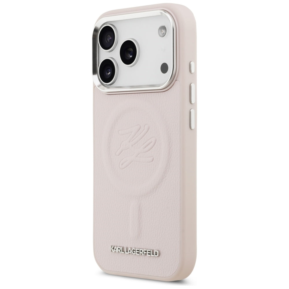 Futrola MagSafe za Apple iPhone 17 Pro, Karl Lagerfeld, Initial & Metal Logo, Roze