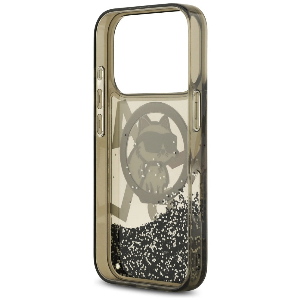 Futrola MagSafe za Apple iPhone 17 Pro, Karl Lagerfeld, Liquid Glitter Choupette Logo, Crna
