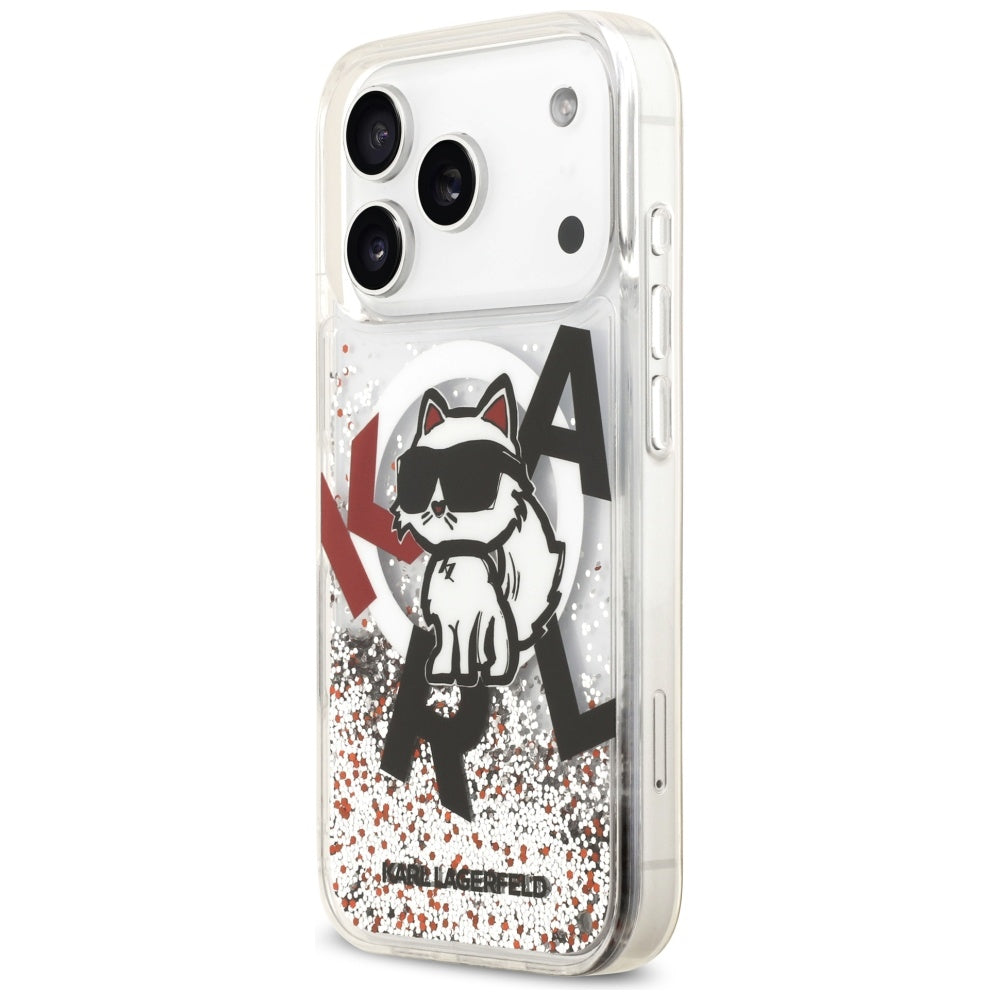 Futrola MagSafe za Apple iPhone 17 Pro, Karl Lagerfeld, Liquid Glitter Choupette Logo, Transparentna