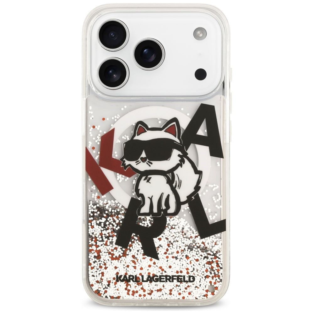 Futrola MagSafe za Apple iPhone 17 Pro, Karl Lagerfeld, Liquid Glitter Choupette Logo, Transparentna