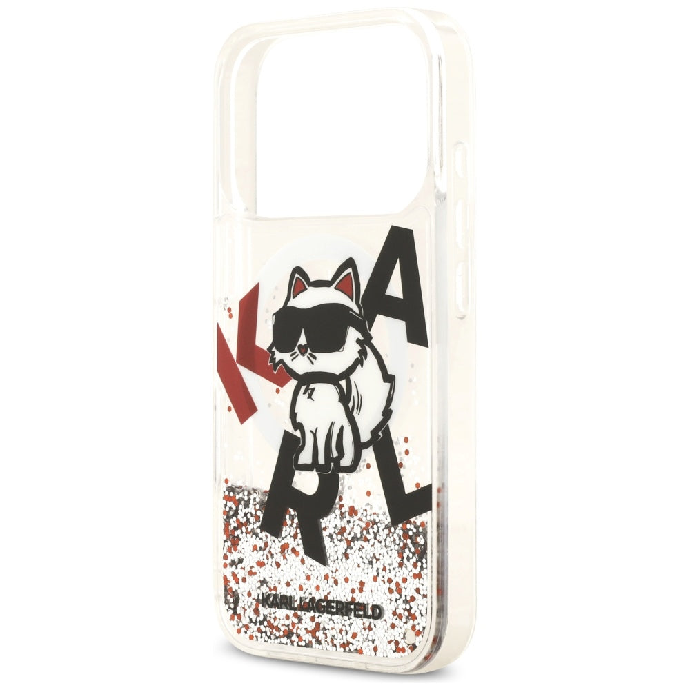 Futrola MagSafe za Apple iPhone 17 Pro, Karl Lagerfeld, Liquid Glitter Choupette Logo, Transparentna