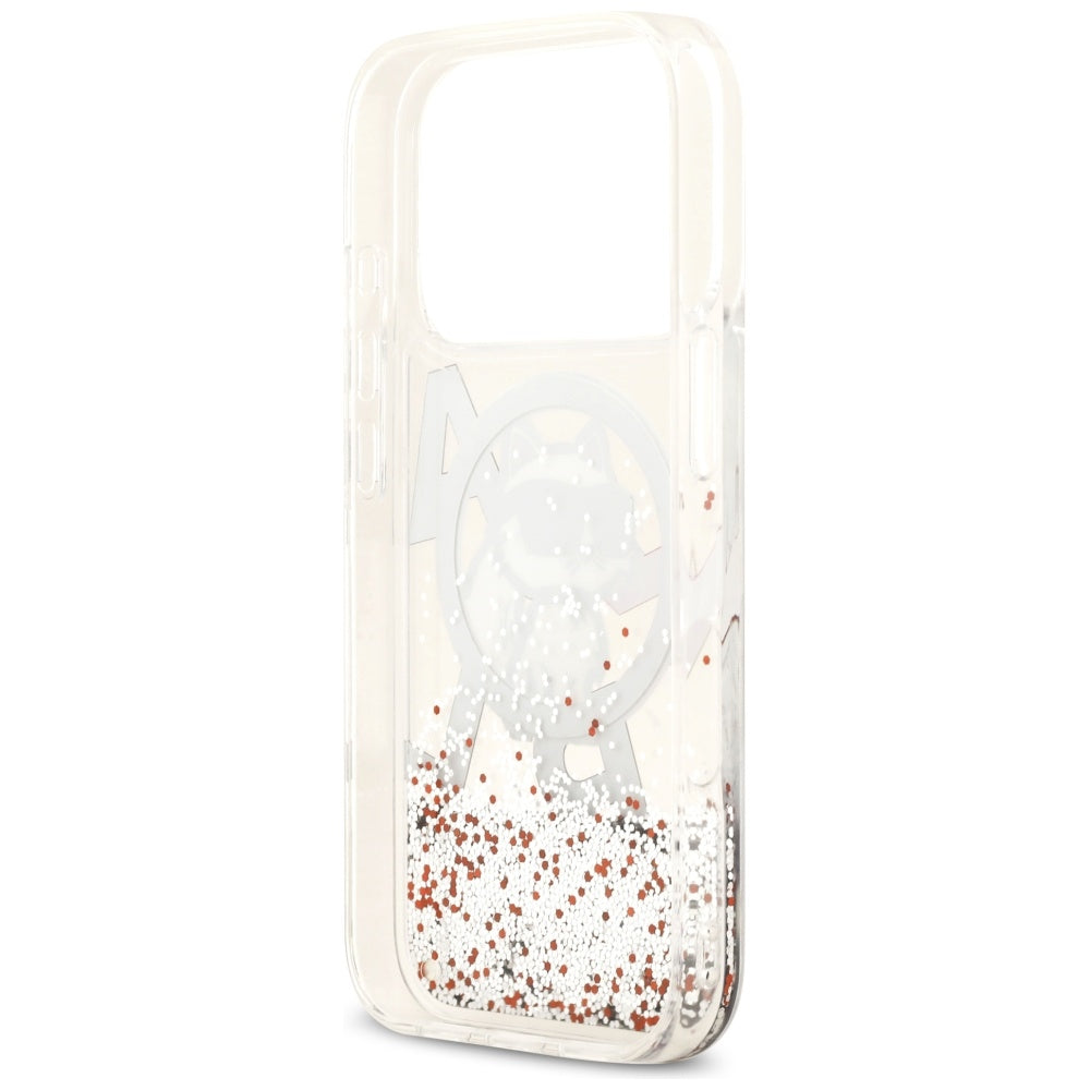 Futrola MagSafe za Apple iPhone 17 Pro, Karl Lagerfeld, Liquid Glitter Choupette Logo, Transparentna