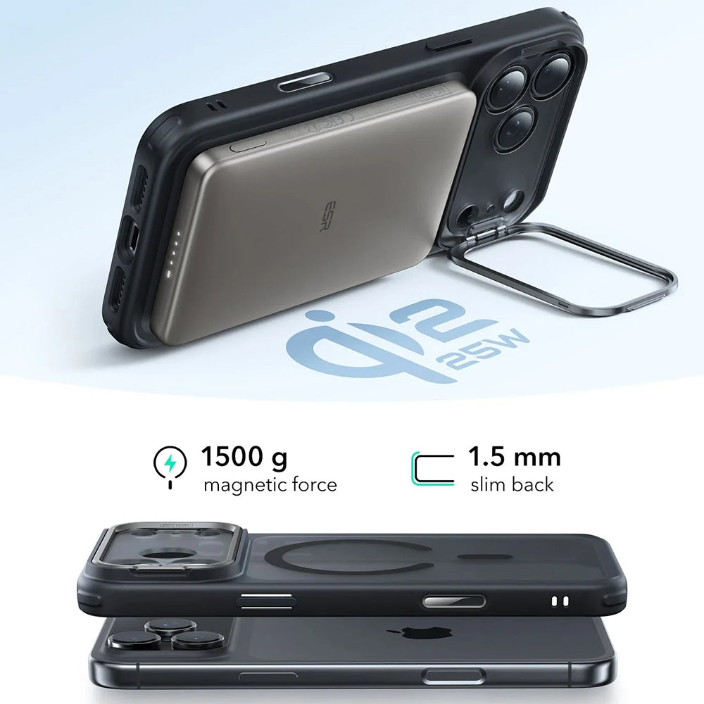 Husa MagSafe za Apple iPhone 17 Pro Max, ESR, Classic Hybrid Kickstand, Crna Satinirana