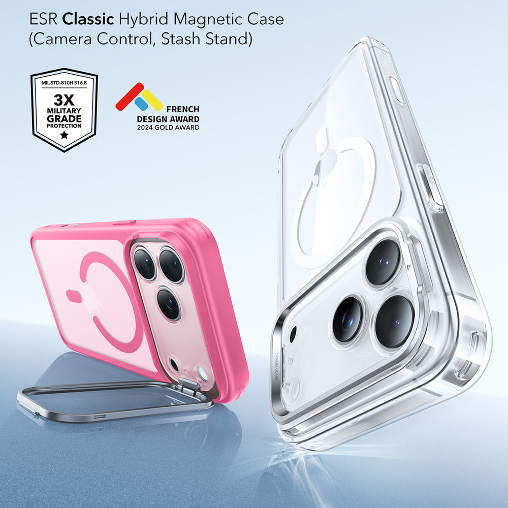 Futrola MagSafe za Apple iPhone 17 Pro Max, ESR, Classic Hybrid Kickstand, Roze Saten