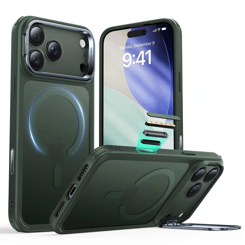 Husa MagSafe za Apple iPhone 17 Pro Max, ESR, Classic Hybrid Kickstand, Zelena Satenasta