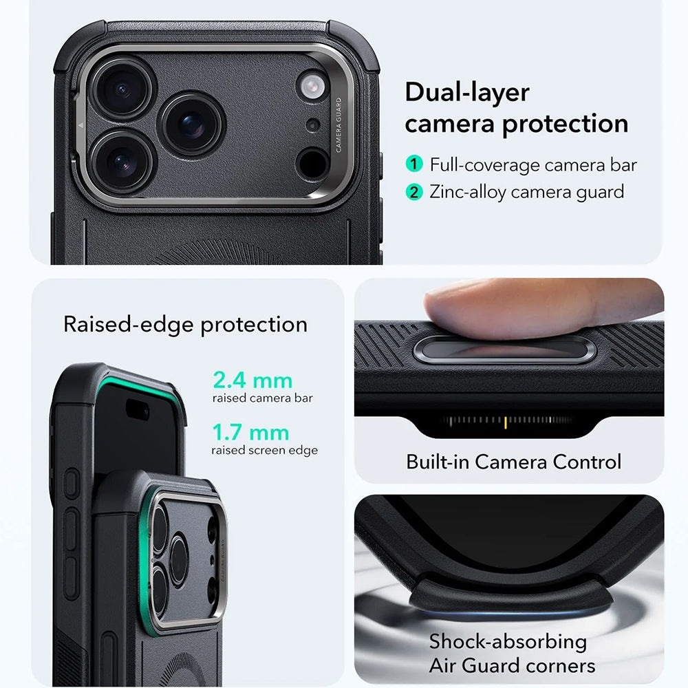 Futrola MagSafe za Apple iPhone 17 Pro Max, ESR, Cyber Armor Kickstand, Crna