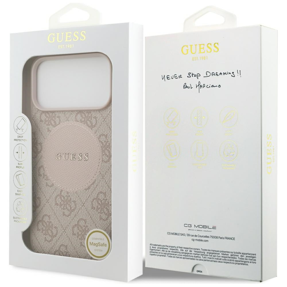 Futrola MagSafe za Apple iPhone 17 Pro Max, Guess, 4G Circle Classic Logo, Roze