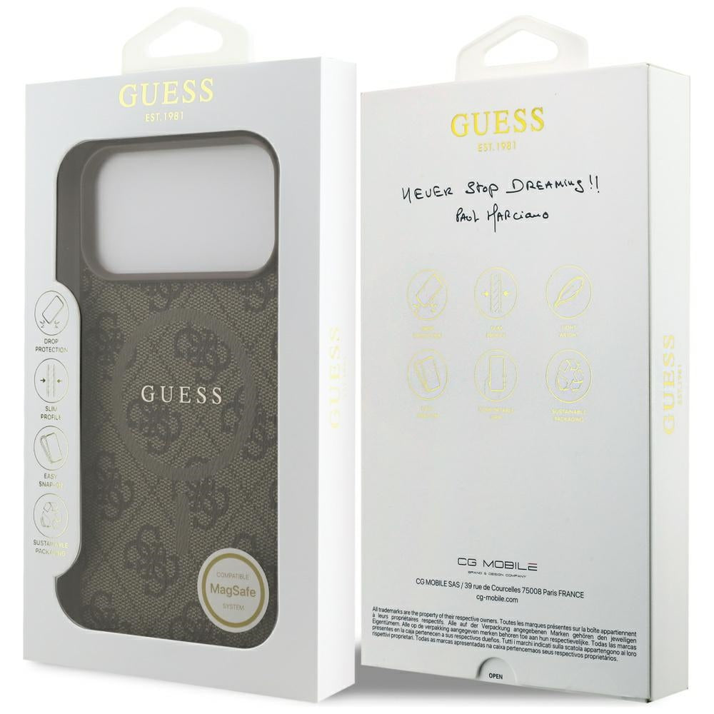 Futrola MagSafe za Apple iPhone 17 Pro Max, Guess, 4G Ring Classic Logo, Braon